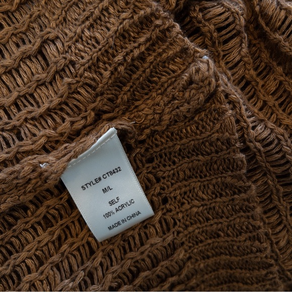 JLUXLABEL Light Brown Open Weave Off the Shoulder Sweater Size Medium Large - Picture 6 of 9